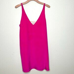 Lavender Brown Silk V-Neck Slip Dress in Fuchsia Pink Size S